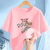 2313 # Algodão Puro Meninas Verão Novo Desenho Animado Casual Manga Curta Estiloso Gola Redonda Camiseta Top para Crianças Maiores
