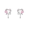 Corazón de melocotón amor original gota de agua metal líquido circón rosa dulce fresco traje de collar corto pendientes para mujeres