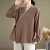 Camisa Hanfu Mejorada Estilo Chino Retro con Cuello Diagonal y Cordones para Mujer, Corte Holgado, Talla Grande, Atuendo de Té Inspirado en Zen, Top de Algodón y Lino para Primavera