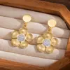 Pendientes de Flor de Acero Inoxidable Estilo Europeo para Mujer, Círculo Redondo de Moda con Incrustaciones de Pedrería, Pendientes de Lujo Ligero, Accesorios de Pendientes Versátiles de Gama Alta