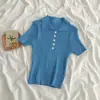 2026 Novo Top Curto Estilo Coreano Chic Retrô Doce Slim Fit Cor Lisa Casual Gola Polo para Mulheres