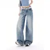 Jeans casuales de pierna ancha, holgados, con lavado azul y efecto desgastado para mujer, pantalones rectos de tiro bajo, fluidos, para primavera y otoño, de largo hasta el suelo