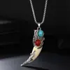 Nuevo Estilo Étnico Dominante Collar de Diente de Lobo Colgante Blanco Retro Portátil Colgante Cadena Larga de Acero Inoxidable para Suéter