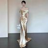 Vestido de Noche Cola de Pescado Francés Aliexpress Gama Alta Lujo Ligero Amazon Un Hombro Banquete de Compromiso Vestido de Brindis para Novia