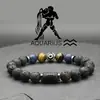 Pulsera Nueva Transfronteriza Pulsera de las Doce Constelaciones Piedra Volcánica Ojo de Tigre Lapislázuli Amatista Pulsera Hecha a Mano con Cuentas