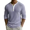 Amazon Y2 Transfronterizo Ropa de hombre europea y americana Estampado digital Camisa POLO Henley casual de manga larga para hombre de dos tonos con 3 botones
