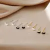 Fanghang Nuevo Pendientes Negros Semicirculares de Plata de Ley S925 para Mujer Combinan con Todo Estilo Frío de Arco Pequeño Pendientes Blancos Exquisitos