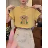 Camiseta de Manga Corta de Algodón Puro Versátil de Moda Estilo Coreano para Mujer 2026 Nuevo Modelo Top Amarillo para Primavera y Verano