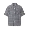 Ru e Meng Camisa Xadrez de Manga Curta Estilo Retrô Japonês de Verão Masculina e Feminina Solta Casual Versátil Silhueta Relaxada Tendência