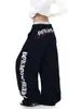 Pantalones de Chándal con Estampado de Letras Retro Gótico tipo Cimitarra Unisex para Baile Callejero, Deportes, Sueltos, Casual, Pierna Ancha