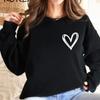 Suéter feminino de outono e inverno com gola redonda e forro de fleece, suéter estampado com coração de gola redonda, suéter de comércio exterior para mulheres