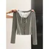 Cardigan Chaqueta Superior de Encaje Estilo Coreano de Botones Individuales para Mujer Primavera y Otoño Top de Tirantes Falso de Dos Piezas Camiseta de Manga Larga