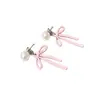 Pendientes de Perlas con Lazo Rosa Suave para Mujer, Pendientes Largos con Borlas Dulces Estilo Coreano, Pendientes Versátiles de Lujo Ligero de Nicho