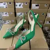 Nuevos Zapatos de Mujer Primavera y Verano 2025 Azules con Pedrería Lazo Sandalias de Tacón Alto Slingback Mules Punta Fina con Correa Trasera para Mujer