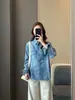 Camisa Jeans Vintage Estilo Americano Estilo Boyfriend Outono Novo 100% Algodão Slim-Fit com Gola para Mulheres com Acabamento de Luxo