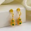Pendientes de Clip con Forma de Calabaza Dorada para Bobina de Mosquito para Mujer, Pendientes Ligeros de Lujo de Gama Alta Estilo Chino Nuevo Sin Perforaciones, Elegantes Pendientes Largos de Estilo Nacional