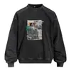Moletom com Gola Redonda Tie-Dye Desgastado Estampa de Retrato Americano Estilo Casual Masculino Primavera/Outono Streetwear Blusão Solto com Capuz
