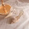 Zapatos de tacón alto color nude con punta 2026 modelo nuevo con talón abierto, sandalias negras cerradas de punta sexys y elegantes
