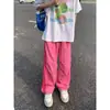 Pantalones de paracaídas color dopamina para hombre, verano, finos de seda de hielo, pantalones estilo americano con franja lateral, cortavientos de secado rápido