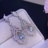 Aretes de Aguamarina Natural con Piedra Principal de Cristal Transparente 5*7mm, Montados en Plata 925, Proceso de Electrochapado