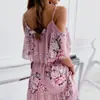 Vestido Sexy de Hombro Descubierto con Estampado de Gasa, Nuevo para Primavera y Verano 2022, de Cruce de Fronteras para Mujer, Estilo Europeo y Americano, con Volante Grande