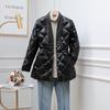 Nuevo Abrigo de Algodón Acolchado de Otoño e Invierno para Mujer, Largo Medio, Cuello en V Grande, Estilo Coreano, Look Adelgazante de Cintura, Abrigo de Mujer, Moderno para Personas Pequeñas