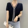 Cárdigan de Punto de Manga Larga con Cremallera Doble y Costuras de Estilo Coreano Elegante y a la Moda para Verano, Estilo Lazy, Cuello para Mujer, Manga Corta