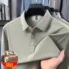 Camisa polo de manga comprida dupla face em lã escovada e seda de amoreira para homens, nova peça básica casual de outono 2026 camiseta masculina