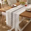Camino de mesa nórdico minimalista transfronterizo bordado con hojas y borlas, tela para camino de mesa para mesa de comedor, mesa de café, tela decorativa para mueble de TV, mantel individual para el hogar