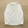 Camisa de manga larga estilo vintage, artística, bordada con mariposas, para mujer, con corte holgado, diseño de algodón puro y una capa exterior de gasa de algodón de doble capa.