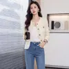 Chaqueta corta de mezcla de lana, color amarillo pálido, exquisita, estilo inspirado en Chanel, una nueva colección de otoño que presenta un elegante escote redondo y un efecto adelgazante