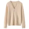2026 Nuevo Otoño Invierno 100% Cachemira Suéter de Punto para Mujer con Media Cremallera Múltiples Botones Holgado Sencillo Manga Larga