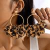 Pendientes de Moda Transfronteriza Europea y Americana Exagerados Coloridos de Tela con Estampado de Leopardo Pendientes Geométricos Redondos Pendientes con Incrustaciones de Gema de Imitación para Mujer