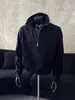 Sudadera Gris Claro con Media Cremallera para Hombre Primavera y Otoño 2025 Cuello Americano Alto Prenda Base Chaqueta Casual Pesada
