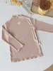 Camiseta Básica Feminina Roupas de Outono e Inverno Gola Semi-Alta Forrada com Fleece Peça Única Infantil Feminina Camiseta de Manga Longa em Fleece com Top de Bebê