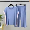 Nuevo Conjunto Casual de Modal de Verano para Mujer, Tallas Grandes, Delgado, Suelto, Camiseta de Manga Corta, Pantalones de Tres Cuartos, Conjunto de Dos Piezas para Usar por Encima
