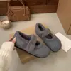 Zapatos Mary Jane Cálidos de Felpa para Otoño e Invierno Zapatos Peludos Ropa Exterior Zapatos Planos de Lana que Aumentan la Altura Zapatos de Algodón con Suela Gruesa para Ballet