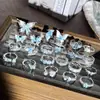 Anillo de Mariposa Líquido Frío con Degradado Azul Glaciar Guofeng para Mujer, Lujo Ligero, Estilo Frío, Dulce, Fresco, Moda, Anillo para Dedo