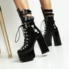 Botas de Tacón Grueso Ultra-Altas de Plataforma, Botas Negras de Charol con Hebilla Cuadrada, Zapatos de Algodón Cálidos con Forro de Felpa, Botas Altas