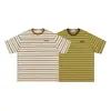 Camiseta de corte holgado con cuello redondo y manga corta, con bordado de raya horizontal verde, estilo unisex para ir al trabajo, Suministro de Ropa para Hombre