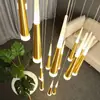 Escada de Loft Duplex Lustre Moderno Simples Escandinavo Sala de Estar Sala de Jantar Luminária Casa de Alto Padrão Lustre Longo Giratório