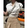 Camisa Polo Sencilla de Manga Corta Ajustada, Suéter Corto de Punto, Top Camiseta con Cuello Vuelta para Mujer, Tendencia Estilo Coreano Nuevo Verano 2025