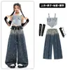 Roupas de Hip-Hop e Jazz para Meninas Verão Mostrando o Umbigo Macacão Jeans com Alças Roupas da Moda para Passarela Roupas de Jazz