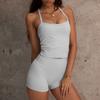 Conjunto de Yoga de Dos Piezas Transfronterizo, Chaleco de Yoga de Secado Rápido, Top de Fitness para Uso al Aire Libre, Ropa para Correr, Deportes, Pantalones Cortos de Tres Cuartos