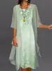 Vestido Casual de Verano para Mujer de Amazon Europeo y Americano 2024 Dos Piezas Estampado Floral Cuello Redondo Ajustado Vestido Mujer