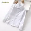 Camisa branca de algodão para meninos Roupas de desempenho de manga comprida Camisa branca feminina do ensino médio Vestido de menino para crianças Uniforme escolar do aluno