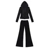 Sudadera con capucha y cremallera Derong Yoga + Pantalones acampanados con cordón de cintura alta - Pantalones casuales - Traje deportivo para mujer