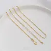 Collar de Acero Jf14K que Conserva el Color con Acabado de Oro Real Estampado Cadena Plana de Perlas O Cadena de Extensión de Gota de Agua Collar para Clavícula de 45 cm