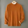 Suéter de punto para hombre de primera línea listo para usar, 100% lana merino australiana pura, con cuello semi-alto, de siete puntadas, grueso, holgado, moderno y sencillo.