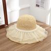 Sombrero de Paja Casual y a la Moda para Protección Solar al por Mayor Vacaciones en la Playa Tejido Perla Malla Sombrero para el Sol Sombrero Elegante para Mujer